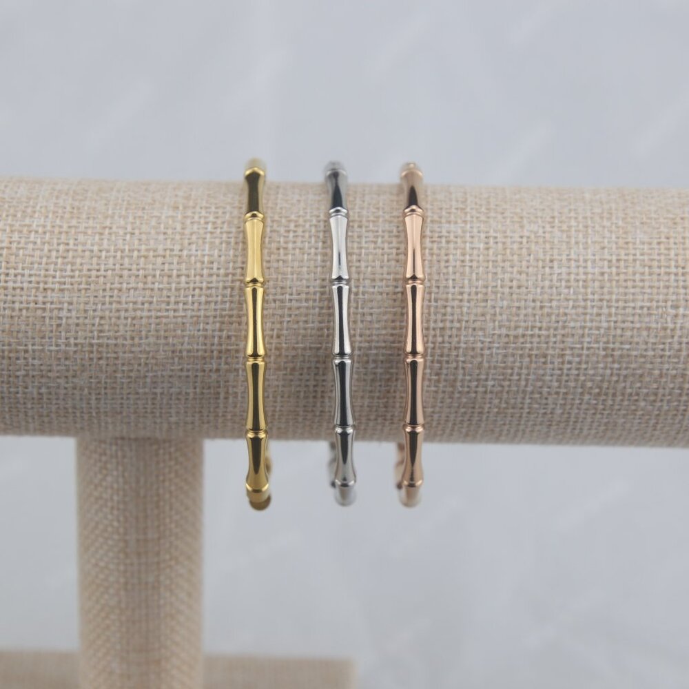 Sterling Silver Bamboo-Style Bangles – Gold, Silver or Rose Gold - Picture 4 of 4